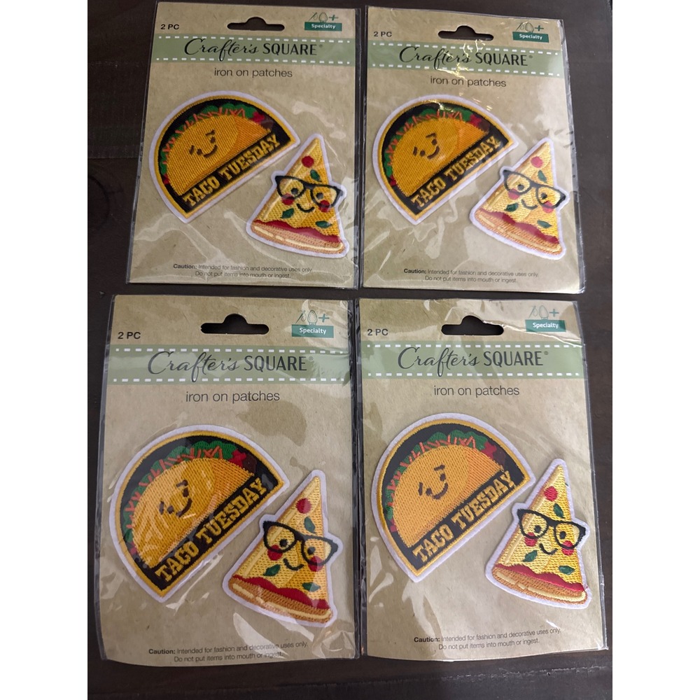 Crafter's Square Taco Tuesday & Pizza Iron On Patches 4-Pack Bulk Set 8 Total